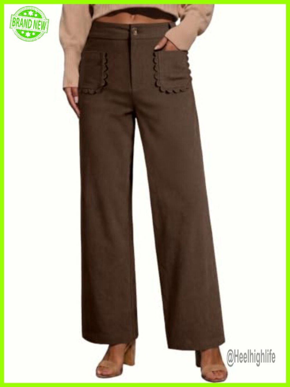 Women's Wide Leg Corduroy Pants High Waist Scalloped Pockets